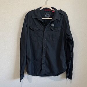 Superdry Mens Shirt XXL Black Overshirt Utility Military Field Army Button